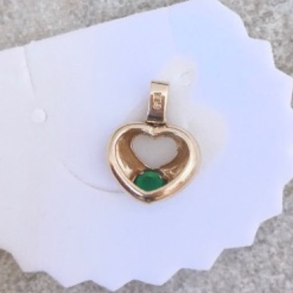 NEW AUTHENTIC 14K Gold and Emerald Pendant Heart - Picture 5 of 7